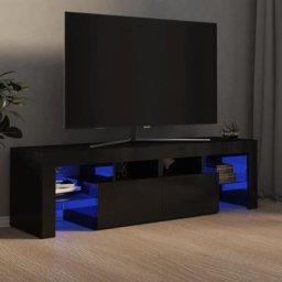 Meuble tv avec lumières led | Banc tv Armoire de rangement Noir brillant 140x36,5x40 cm 96641 - Noir