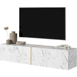 Selsey - Meuble tv Bisira 140 cm - panneau stratifié en marbre blanc Egger avec insert doré