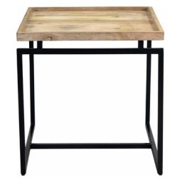 Table d'appoint carrée bois clair manguier massif et métal noir L55 cm frame - Bois clair / noir