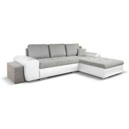 Canapé d'angle convertible et réversible avec coffre en tissu gris et simili blanc emilio - gris