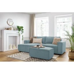 Canapé d'angle fixe BOBOCHIC - Canapé d'angle fixe compact NIHAD velours côtelé avec pouf Angle