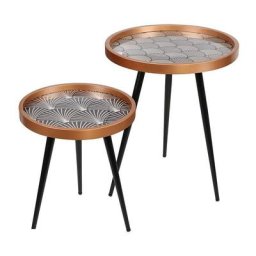 Urban Living - Set de 2 tables rondes plateaux éventails Art up - Noir - Noir, blanc et cuivre
