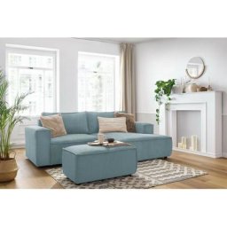 Canapé d'angle fixe Bobochic Canapé d'angle fixe compact nihad velours côtelé avec pouf Angle droit