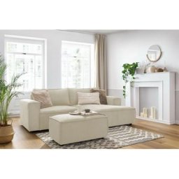 Canapé d'angle fixe Bobochic Canapé d'angle fixe compact nihad velours côtelé avec pouf Angle droit