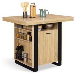 Idmarket - Ilot central phoenix 110 cm bois et noir avec rangements
