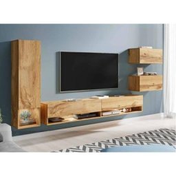 Meuble TV contemporain chêne avec LED - AMANDA - bois clair