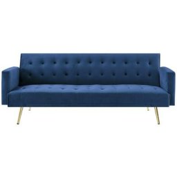 Canapé clic clac en tissu bleu foncé avec pieds en métal doré chicago - bleu