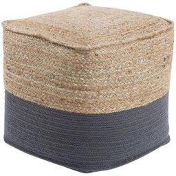 Pouf de Forme Cubique 44 x 44 cm fabriqué en Jute Beige et en Coton Gris Foncé avec Remplissage en