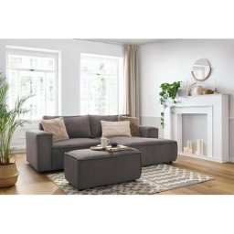 Canapé d'angle fixe Bobochic Canapé d'angle fixe compact nihad velours côtelé avec pouf Angle droit