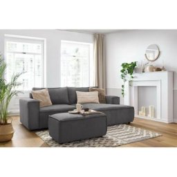 Canapé d'angle fixe Bobochic Canapé d'angle fixe compact nihad velours côtelé avec pouf Angle droit