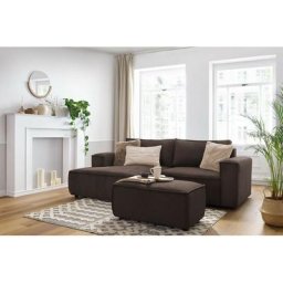 Canapé d'angle fixe Bobochic Canapé d'angle fixe compact nihad velours côtelé avec pouf Angle