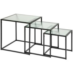 Set de 3 Tables gigognes en Métal noir et Verre trempé - Noir - Atmosphera