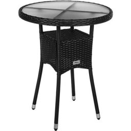 Table d'appoint ronde verre au lait plateau de table poly rotin, choix de couleurs et de tailles,