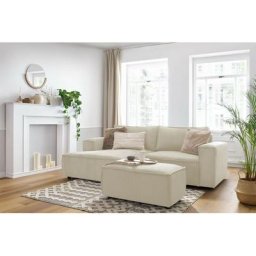 Canapé d'angle fixe Bobochic Canapé d'angle fixe compact nihad velours côtelé avec pouf Angle
