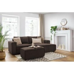 Canapé d'angle fixe Bobochic Canapé d'angle fixe compact nihad velours côtelé avec pouf Angle droit