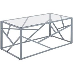 Table Basse Rectangulaire avec Plateau en Verre et Cadre en Métal Argenté au Style Moderne et