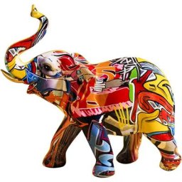 Elephant Decoration, Figurines Animaux en Resine, Objet Decoration Moderne Sculpture Graffiti,