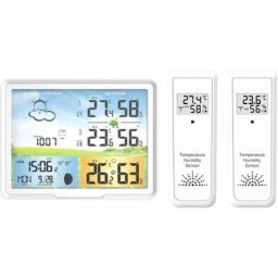 Station météo sans fil avec 2 capteurs extérieurs, Horloge radio Réveil intérieur et extérieur