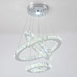 Plafonnier led rond 3 anneau en cristal 47W Lumière froide pendule plafonnier cuisine salle à