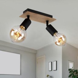 Plafonnier spot lampe en bois 2 flammes plafonnier plafonnier spot pivotant, brun noir, douilles