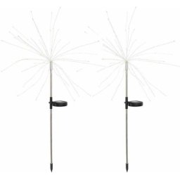 Lot de 2 balises solaires décoratives à planter led 2x fireworks spike H97cm
