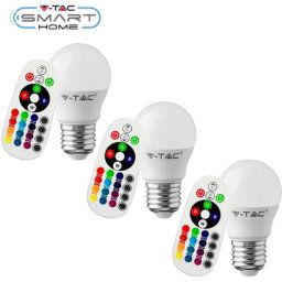 3 ampoule E27 rgb+w dimmable avec télécommande 16 couleurs 3.5W Mini Globe V-tac VT-2224