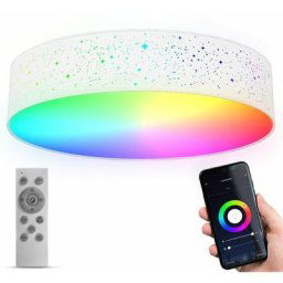 Plafonnier tissu led connecté WiFi smart Ø49 cm cct rvb App et télécommande dimmable commande
