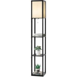 Lampadaire Interieur 1,6M avec Tablettes de Rangement a 3 Niveaux, Lampe sur Pied, Abat-jour en