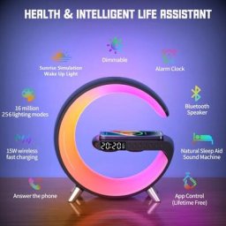 Lampe d'ambiance avec chargeur sans fil 15 w, lampe de table led intelligente, haut-parleur