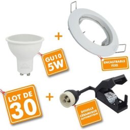 Eclairage Design - Lot de 30 Spot encastrable fixe complet blanc avec GU10 led de 5W eq 40W