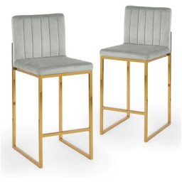 Lot de 2 tabourets de bar design en velours gris frida - gris