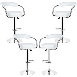 Skecten - Lot de 4 tabourets de bar réglable en hauteur de 85 à 105 cm - blanc