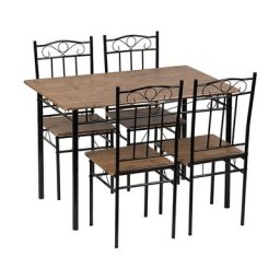 Ensemble table à manger 109x 69x 75 cm et 4 chaises-Marron rustique et noir-Style Industriel, pour