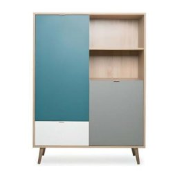 CUBA Buffet haut décor chene sonoma et blanc - Style scandinave - L 103 x P 40 x H 139 cm