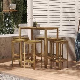 Ensemble Table de bar + 6 Chaises de bar de jardin - Table Haute avec 6 Tabourets Bois de pin