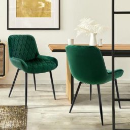 Ml-design - Lot 2x chaise de salle à manger aspect velours vert fauteuil rétro salon/bureau