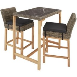 Tectake - Table de bar en rotin Kutina avec 2 chaises Latina - Table de bar, table de bistrot,