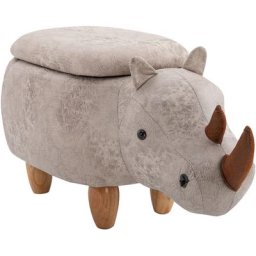 Tabouret rhinocéros - pouf rhinocéros - pouf animal coffre de rangement 2 en 1 - pieds bois d'hévéa