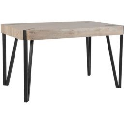 Table de Salle à Manger 130 x 80 cm Plateau de Couleur Bois Gris en mdf et Pieds Noirs en Métal de