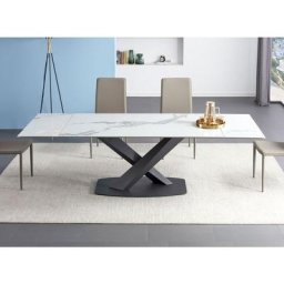Table à manger extensible céramique effet marbre gris et pieds acier noir Lady 180/260 cm