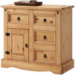 Commode tequila buffet bahut vaisselier en bois style mexicain avec 4 tiroirs et 1 porte, en pin