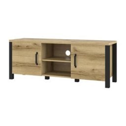 Price Factory - Meuble tv 150cm collection darwin. Couleur chêne clair et noir. 2 portes et 2