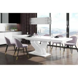 Table à manger évolutive 160-208-256 x 89 x 75 cm - Blanc/Blanc - Blanc