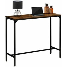 Table haute de bar braga mange-debout comptoir en métal avec plateau en fibres de bois couleur brun