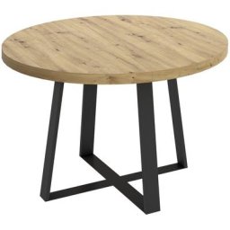 Table à manger ronde extensible en bois chêne avec pieds en métal graphite - Longueur 110-158 x