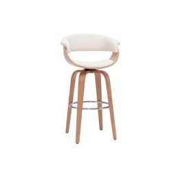 Miliboo - Tabouret de bar design pivotant blanc et bois clair H67 cm oktav - Bois clair / blanc