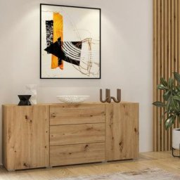 Buffet 140cm collection eva 2 portes et 3 tiroirs. Couleur chêne et noir. - Marron - Bois