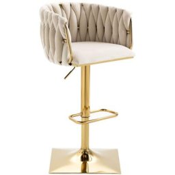Tabouret de bar pivotant en velours Set de 2 avec dossier tissé à la main chaise de bar réglable en