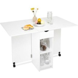 Table à Manger, Table à Manger Pliante Cuisine, Table Mobile à Feuilles Caduques, blanc Meerveil