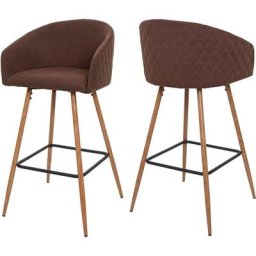 Lot de 2 tabourets de bar HHG-201métal imitation bois tissu/textile, marron